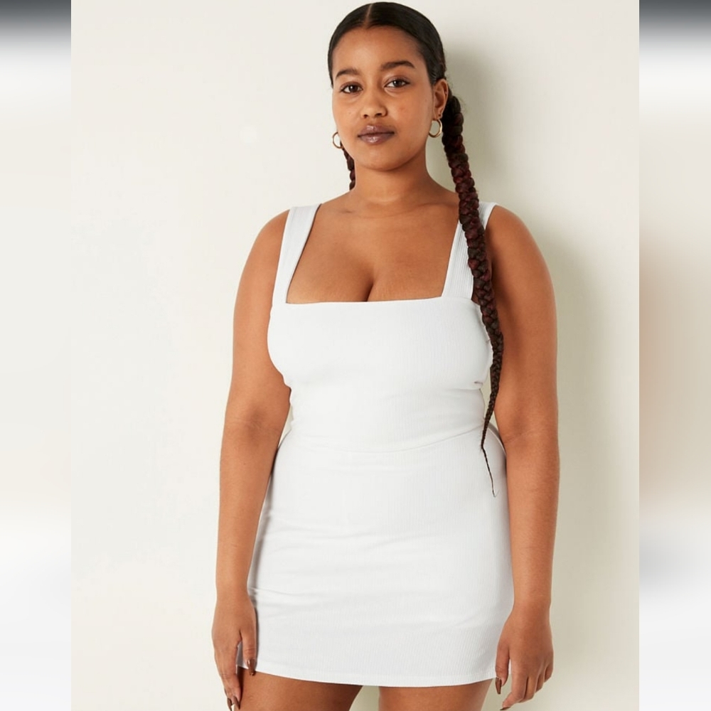 Pink Ribbed Square Neck Active Dress - Picture 1 of 10